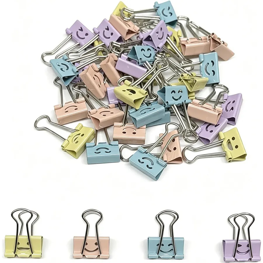 0.75in Smile Binder Clips 40Pcs Mini Metal Paper Clamps