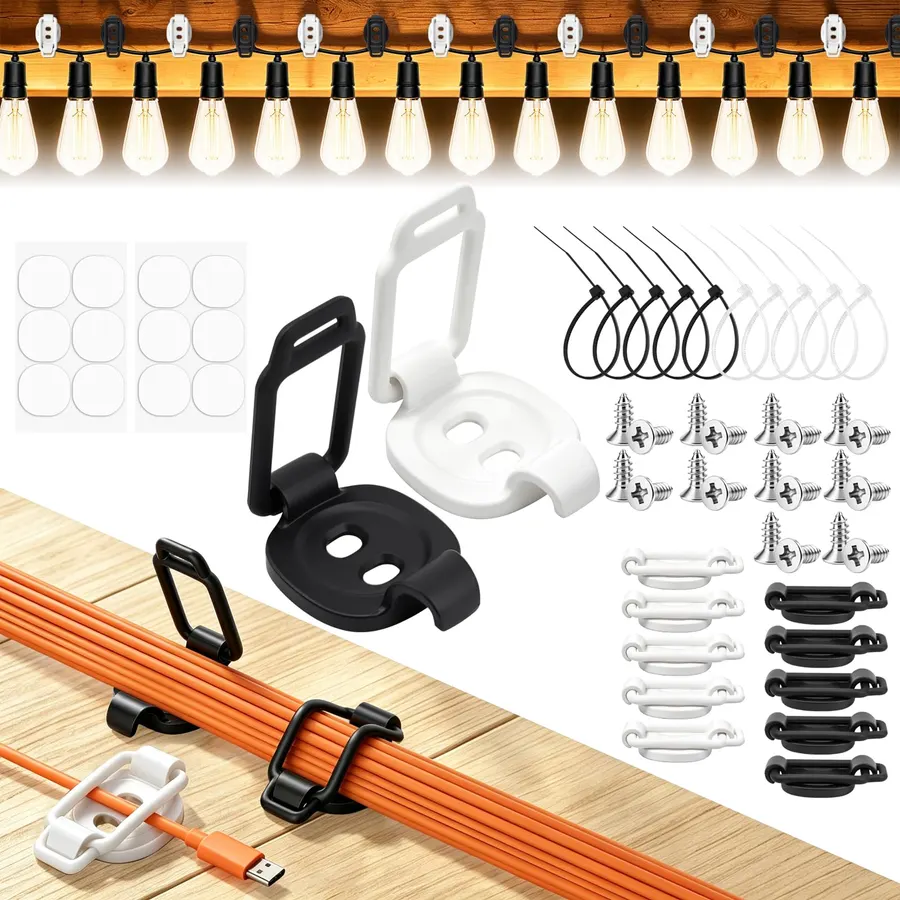 10 Pack Adjustable Adhesive Cable Clips, Cable Management Clips Black+White