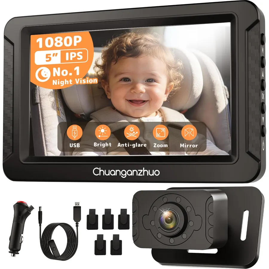 1080P Baby Camera For Car with HD Night Vision, 3X Zoom, USB/12V Powered