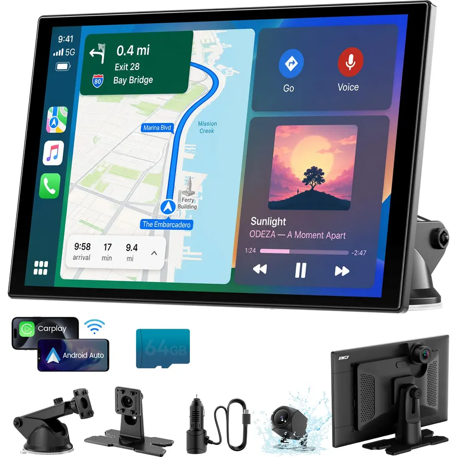 11'' Wireless CarPlay Screen with 4K Dash Cam, HD Touchscreen
