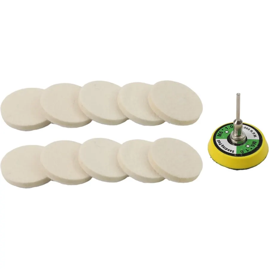 11Pcs Wool Felt Polishing Pad Set, 2 Inch, With Mandrel for Metal Glass