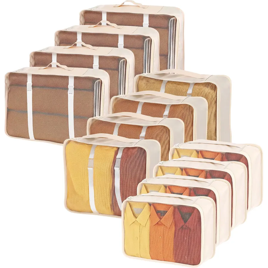 12 Pack Packing Cubes for Travel, Luggage Organizers Beige