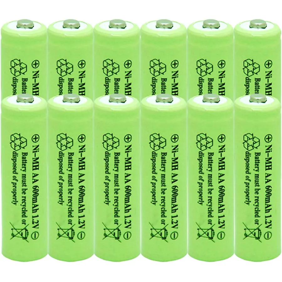 【12pcs】 1.2v AA Nimh 600mAh Rechargeable Battery for Outdoor Solar Lights Garden Lamp (AA Battery Size: 14.5×50.5mm)