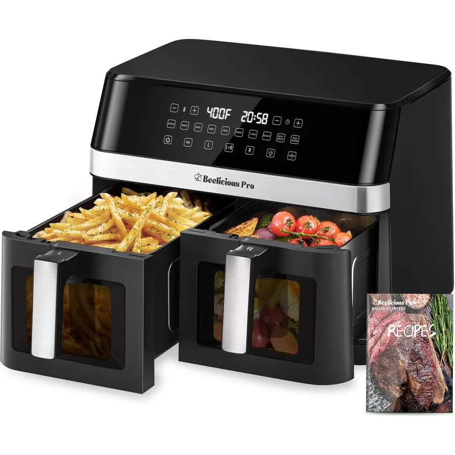 12QT Large Dual Air Fryer, 10-in-1 with SyncCook, ProTemp & UltraCrisp Tech