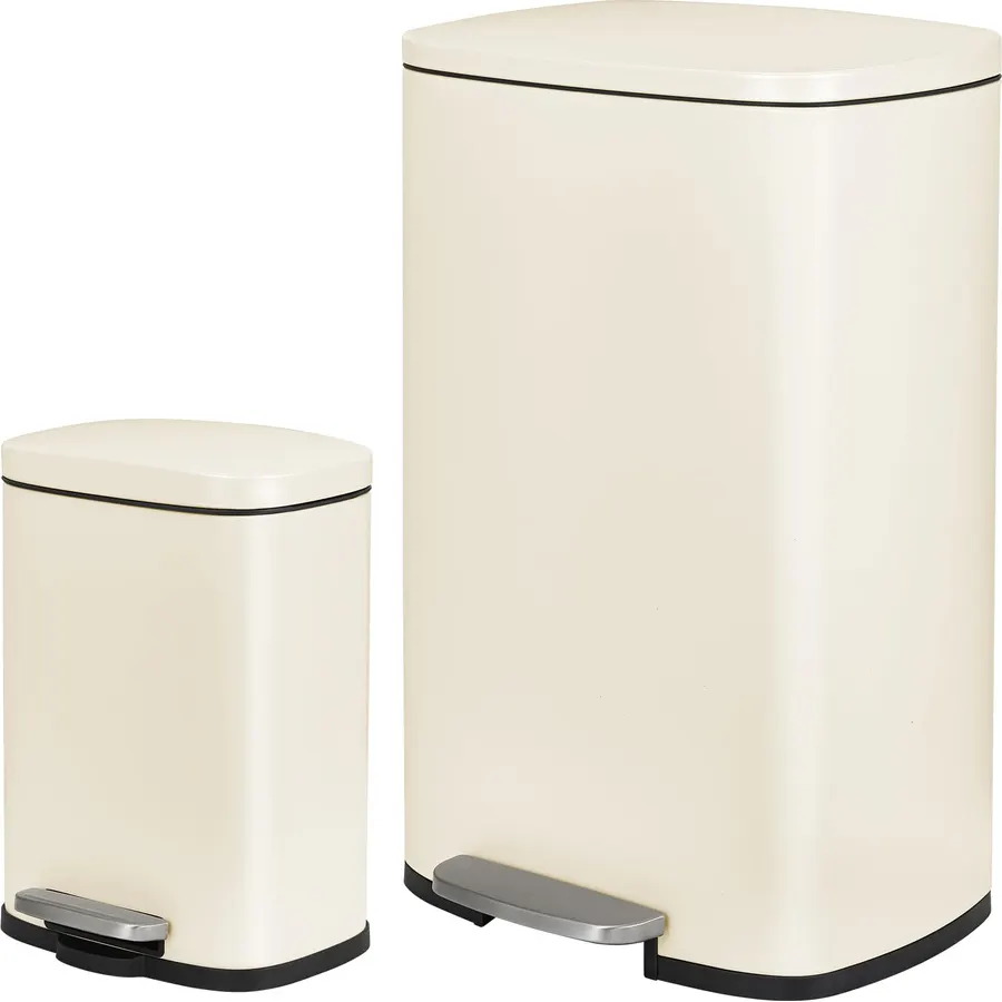 13.2+1.3 Gallon Trash Can Combo Set, Stainless Steel Garbage Bin with Pedal