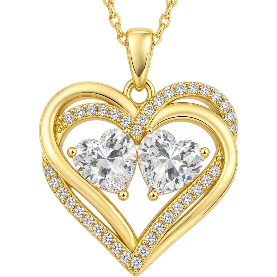 14K Gold Double Birthstone Necklace for Women Jewelry Gifts for Wife