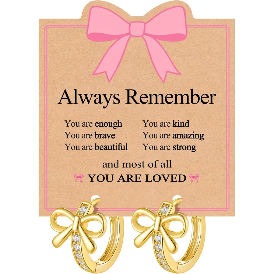 14K Gold Plated Bow Hoop Huggie Earrings Gifts for Tween Teen Girls