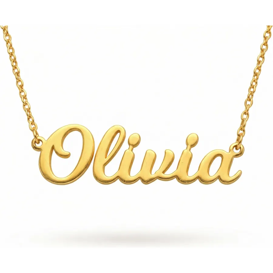 14k Solid Gold Personalized Name Necklace, Custom Script Nameplate Necklace