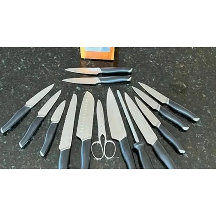 15 Piece Premium Cooking Knife Set | Includes Chef Knife, Bread Knife, Slicing Knife, Sankotu Knife, Utility Knife & Pairing Knife with Cherry Wood Block | Made in USA