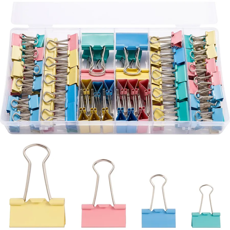 150PCS Colored Binder Clips Set, 4 Sizes (1.26", 1", 0.75", 0.6") Binder Clips Bulk, Anti-Rust Colorful Heavy Duty Paper Clamps for Office Supplies, Home School Classroom Organization