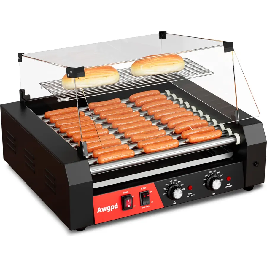 Commercial Rollers with Dual Controls, Glass Cover, Removable Tray