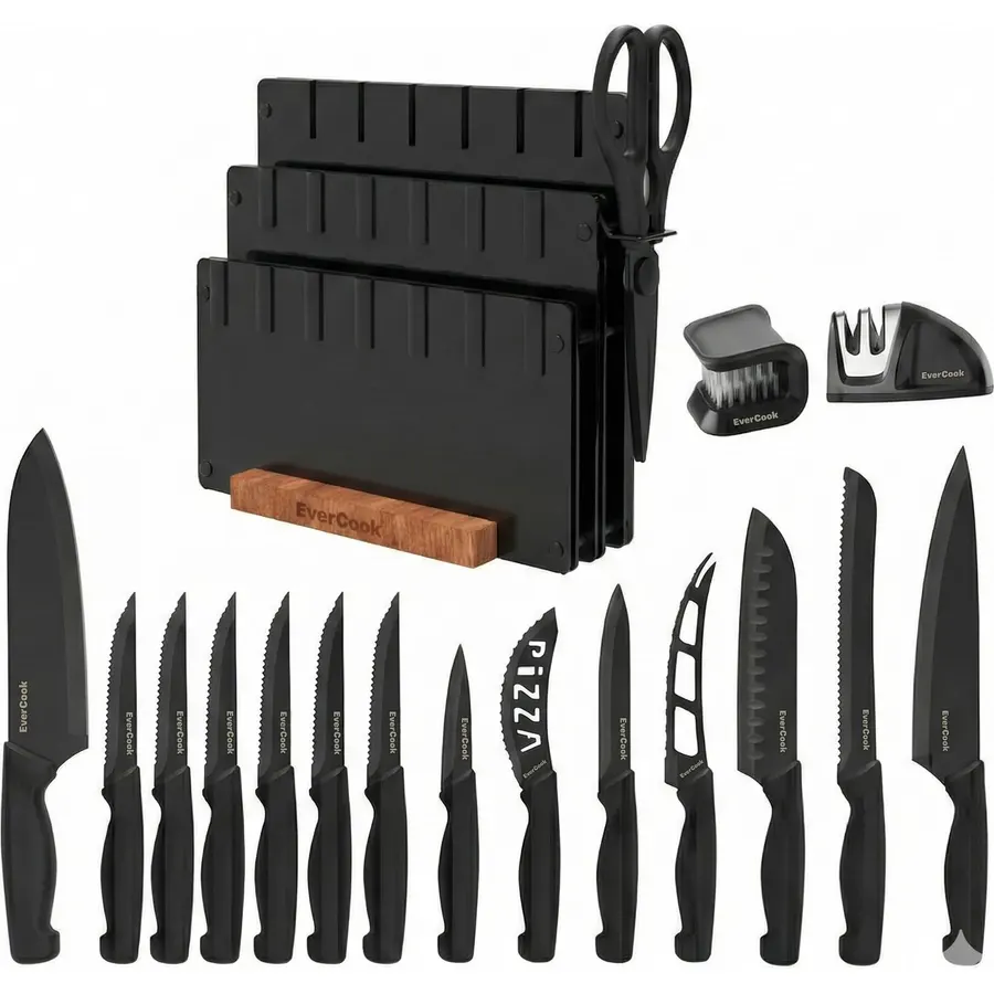 Astercook 39 PCS Kitchen Utensils Set, Silicone Cooking Utensil Sets with Wooden Handle and 13-Piece Kitchen Knife Set with Black Anti-Rust Coating Stainless Steel Chef Knives Set