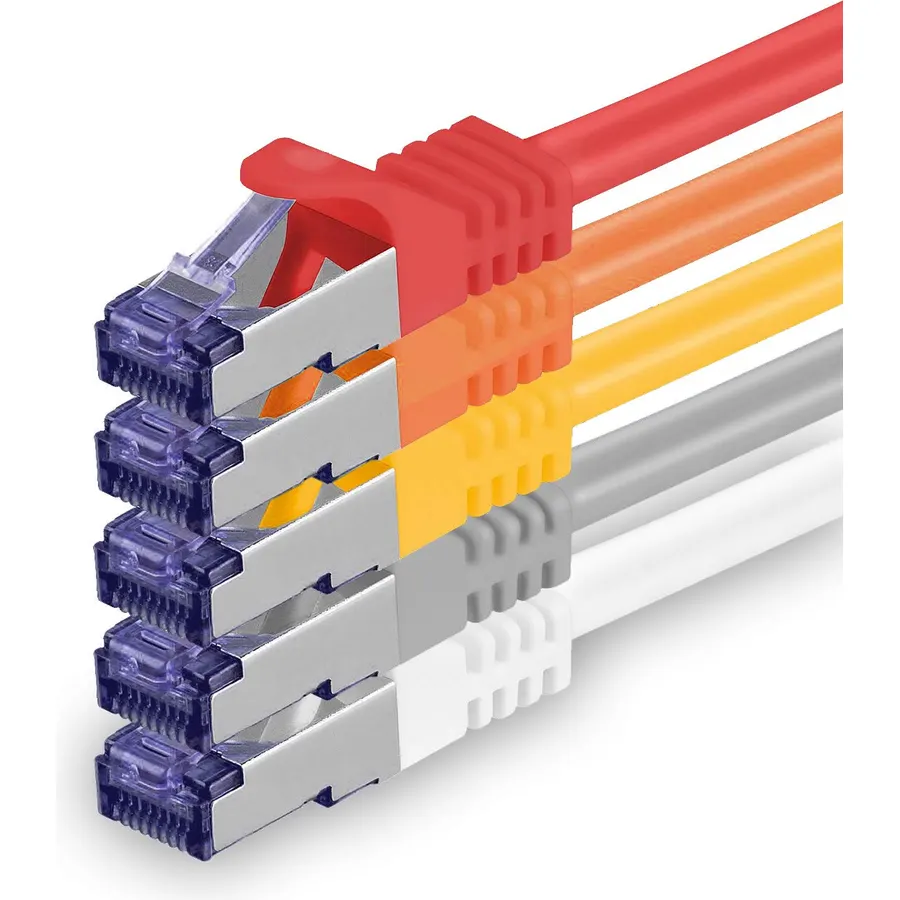 1aTTack.de Cat.7 LAN ethernet Cable 1,5m - 5 Colors Set 01 - Cat7 LAN Network 10GBASE-T - 10000 Mbps (Sftp Pimf) Double Shielded patchcable RJ45 Plug Cat.6a