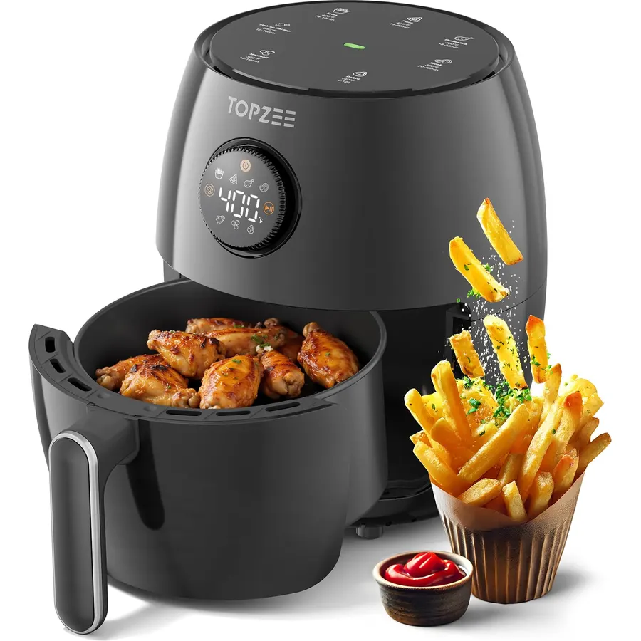 2.1Qt Small Air Fryer - Compact Digital Mini Airfryer with 7-in-1 Presets, 98% Less Oil, Adjustable Temperature & Timer, Shake Reminder, Nonstick, BPA-Free, Dishwasher Safe, Fast & Crispy Cooking