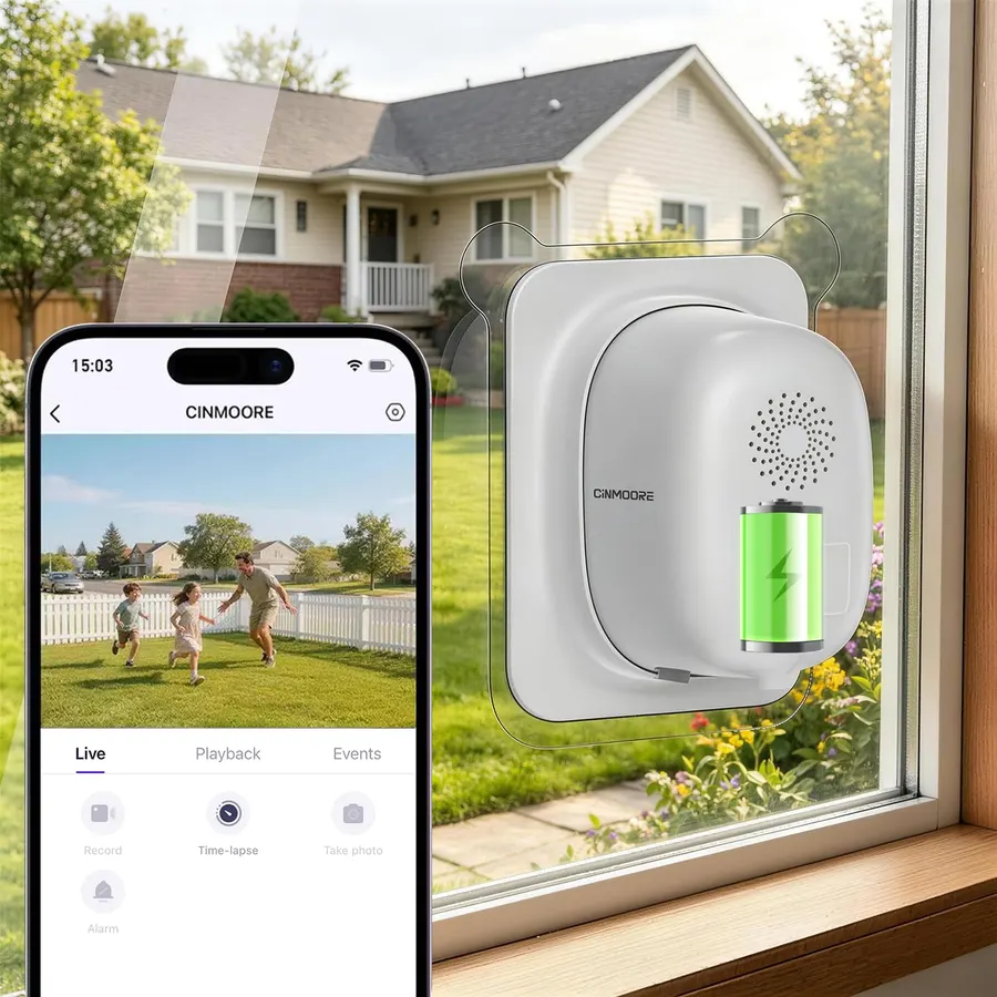2.5K Window Security Camera, No Drill Anti-Glare, Free AI Human/Vehicle/Pet Detection, Color Night Vision, 5000mAh Battery & Wired Dual Power, Indoor-to-Outside, 24/7 Recording