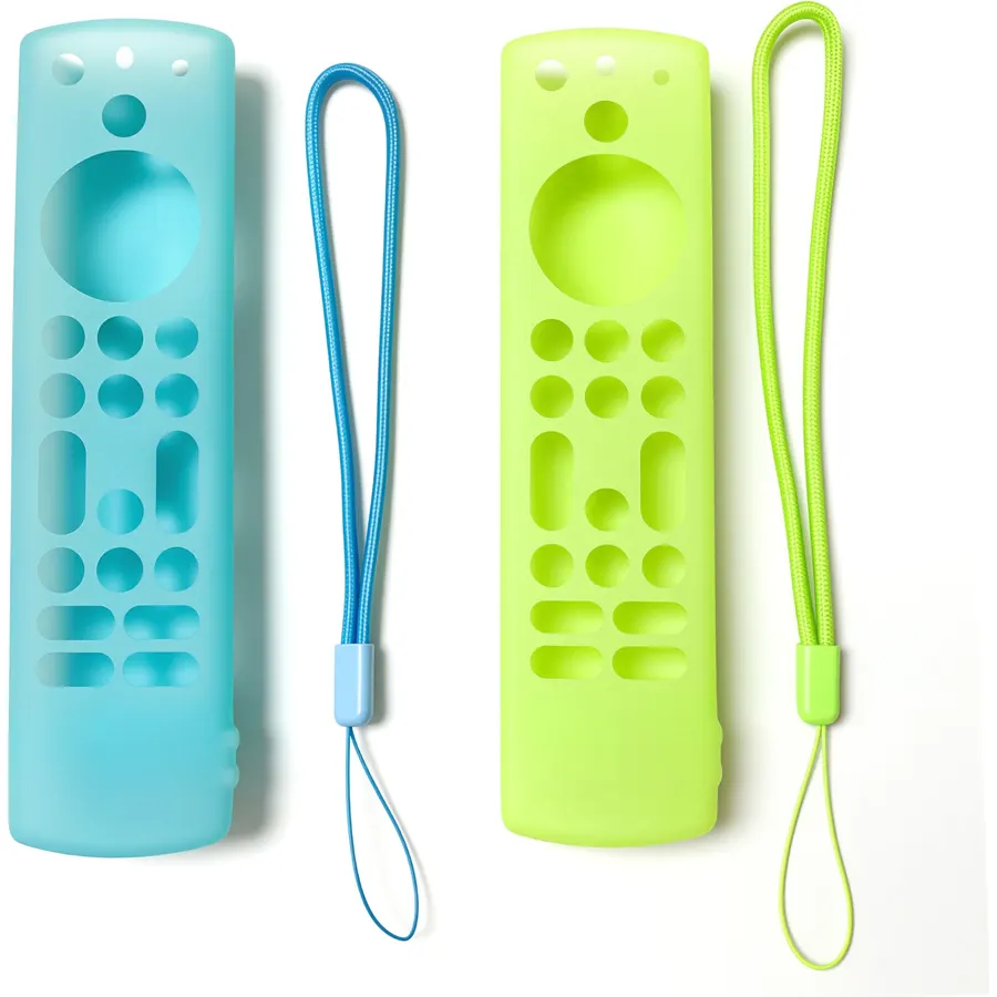 [2 Pack] Remote Case for Fire Stick HD (2024)/4K (2nd Gen)/4K Max (2nd Gen)/Omni Series/4-Series Remote – Anti-Slip Shockproof Alexa Voice Remote Cover with Lanyard, Glow in the Dark (Green + Blue)