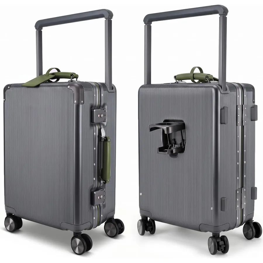 20 Inch Zipperless Carry On Luggage PC Aluminum Frame Suitcase
