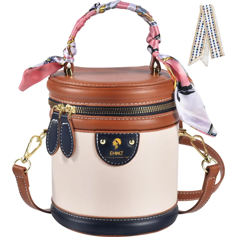2025 Colorblock Bucket Bag for Women,Retro Crossbody Bags for Women Female PU Leather Color Contrast Cylinder
