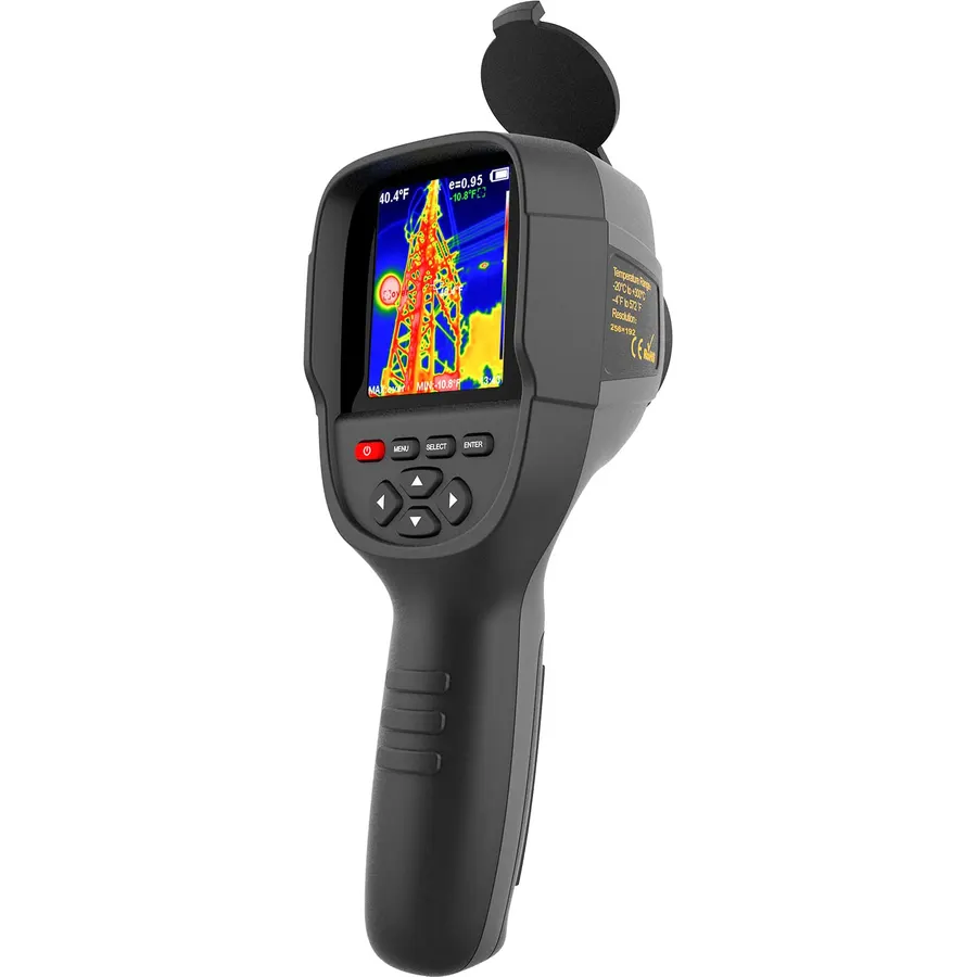 256X192 Higher IR Resolution HT-18+ Handheld Thermal Camera from HTI -18 Newest Update, IR Resolution Improved to 256x192 with 25 HZ, 300,000 Pixels, Easy to Read 3.2" Color Display, Includes Battery