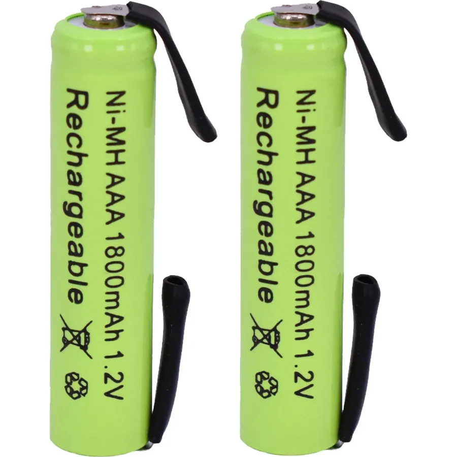 【2pcs】 AAA 1800mAh 1.2V Ni-MH with Solder Tabs Rechargeable Battery Cell, for Electric Shaver, Razor, Toothbrush (AAA Battery Size: 10.5×44.5mm)