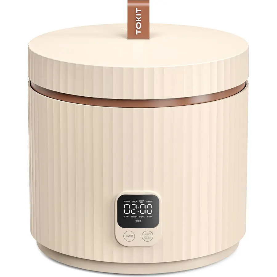 3-Cup Uncooked Mini Rice Cooker with Push-Down Lid Start and 8 Modes