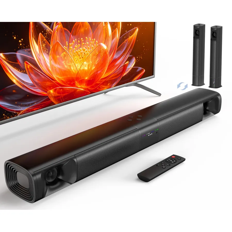 2.0 ch 100W Sound Bar for Smart TV, 2-in-1 Detachable Bluetooth 5.3 Speaker with 3 EQ Modes & Adjustable Bass - Home Theater Audio for Movies, Gaming, Music