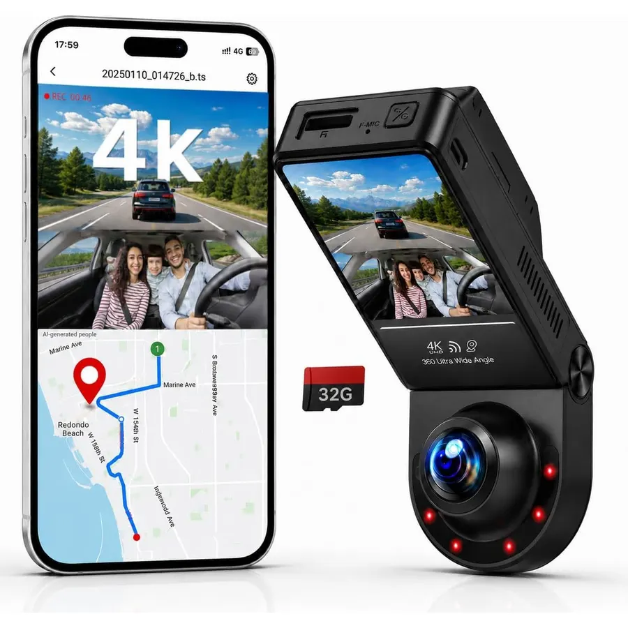 4 Channel Dash Cam Front and Rear Inside Left Right Car Dash Camera 360 View, 2.5K QHD Car Camera Supper Night Vision, 5G WiFi 3.16” IPS Touch Screen, G-Sensor,24H Parking Mode Free128G Card 256G Max