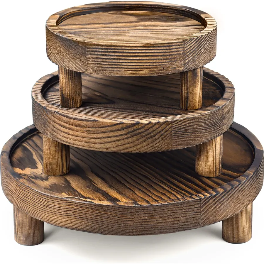 3PCS Wooden Display Risers for Display,Wood Riser Display Pedestal Stand for Home Décor (Rustic Brown,8,6,5'')