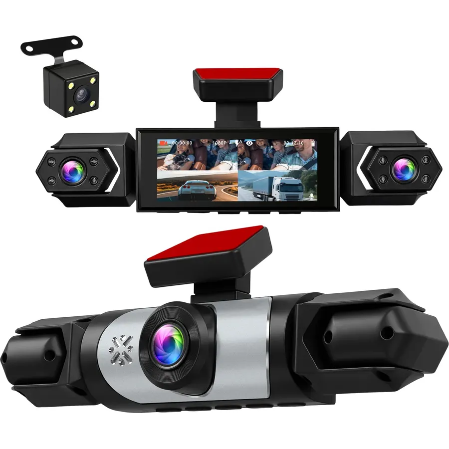 4-Channel Dash Camera FHD 1080P+480P×3 Car Dash Cam, Support 64GB Max