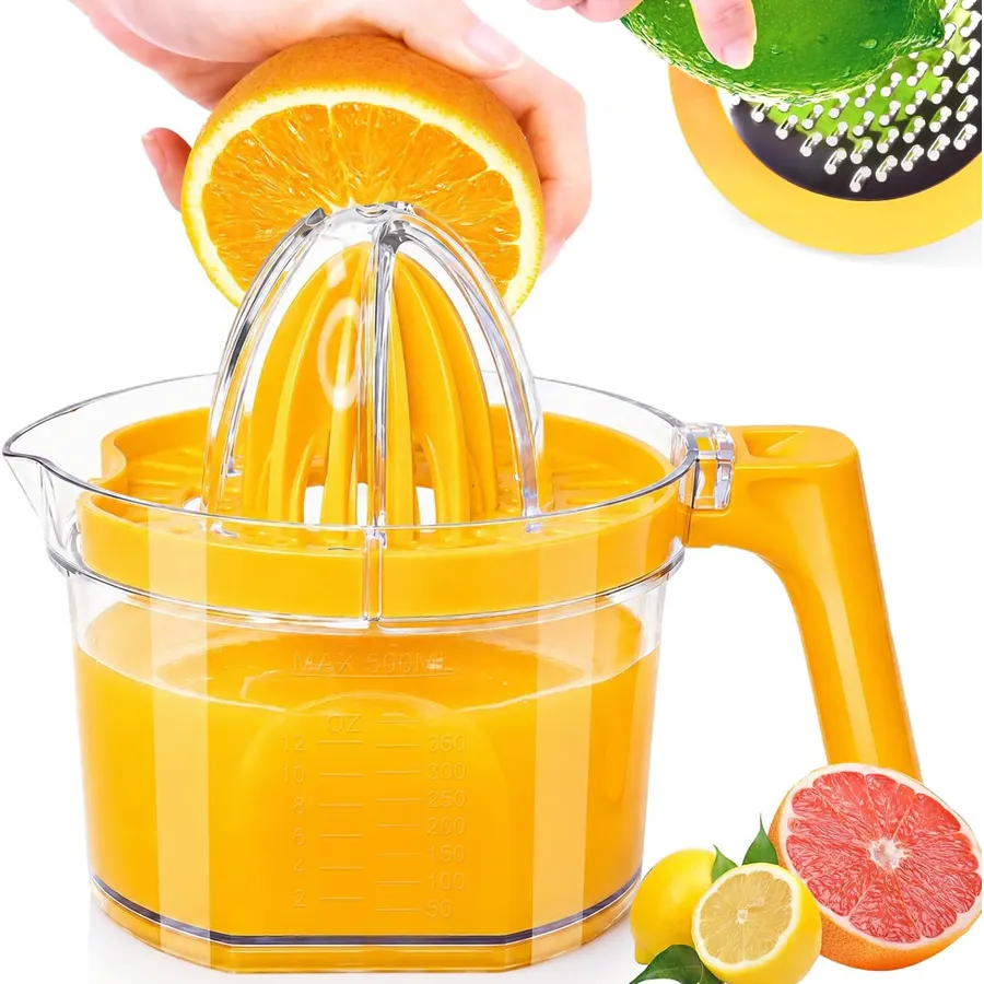 4-in-1 Orange Juicer Manual - 16.9oz Lemon Squeezer, Dual Reamers