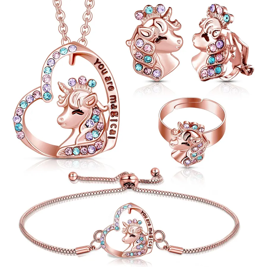 4 Pcs Girl Unicorn Axolotl Jewelry Set
