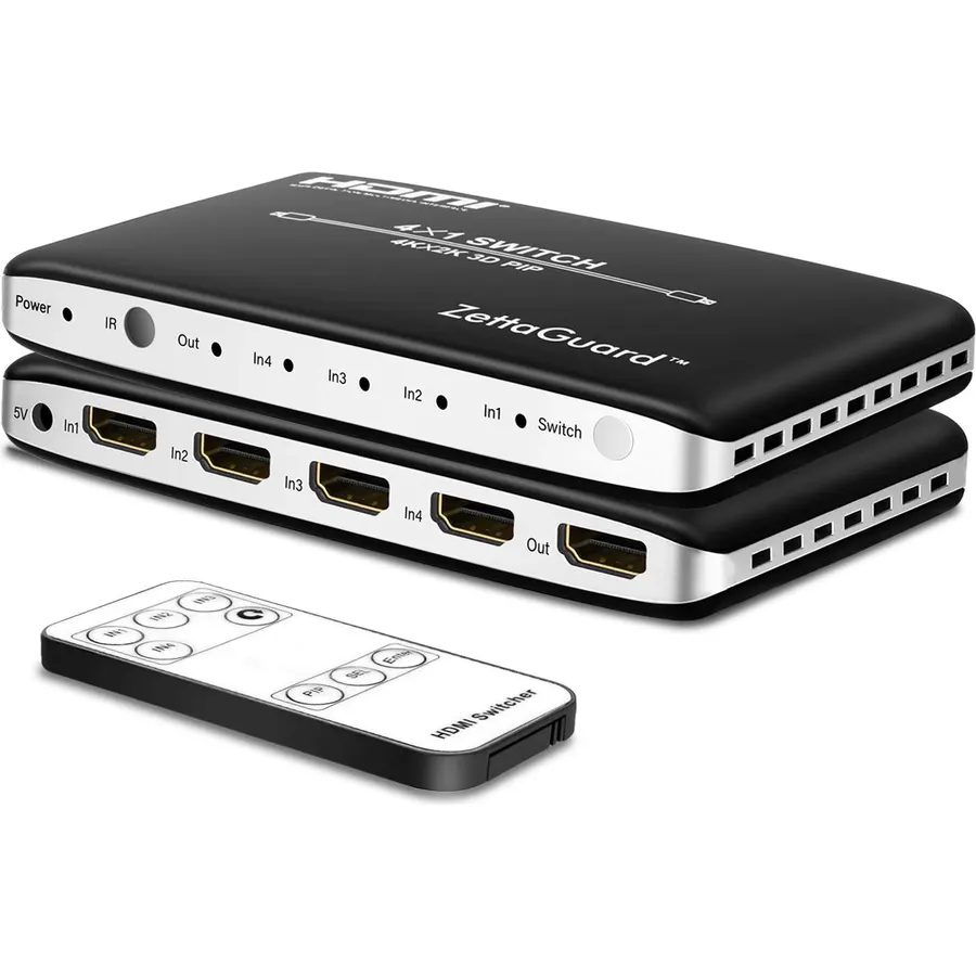 4 Port 4 x 1 HDMI Switch with PIP (Picture in Picture)and IR Wireless Remote Control, HDMI Switcher Hub Port Switches for PS4 Xbox Apple TV Fire Stick Blu-Ray Player (ZW410)