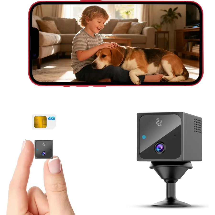 4G LTE Cellular Camera Wireless No WiFi Security Camera with 4G SIM Card, 20 Days Standby Battery, 4K HD Night Vision Car Spy Camera, PIR AI Motion Detection