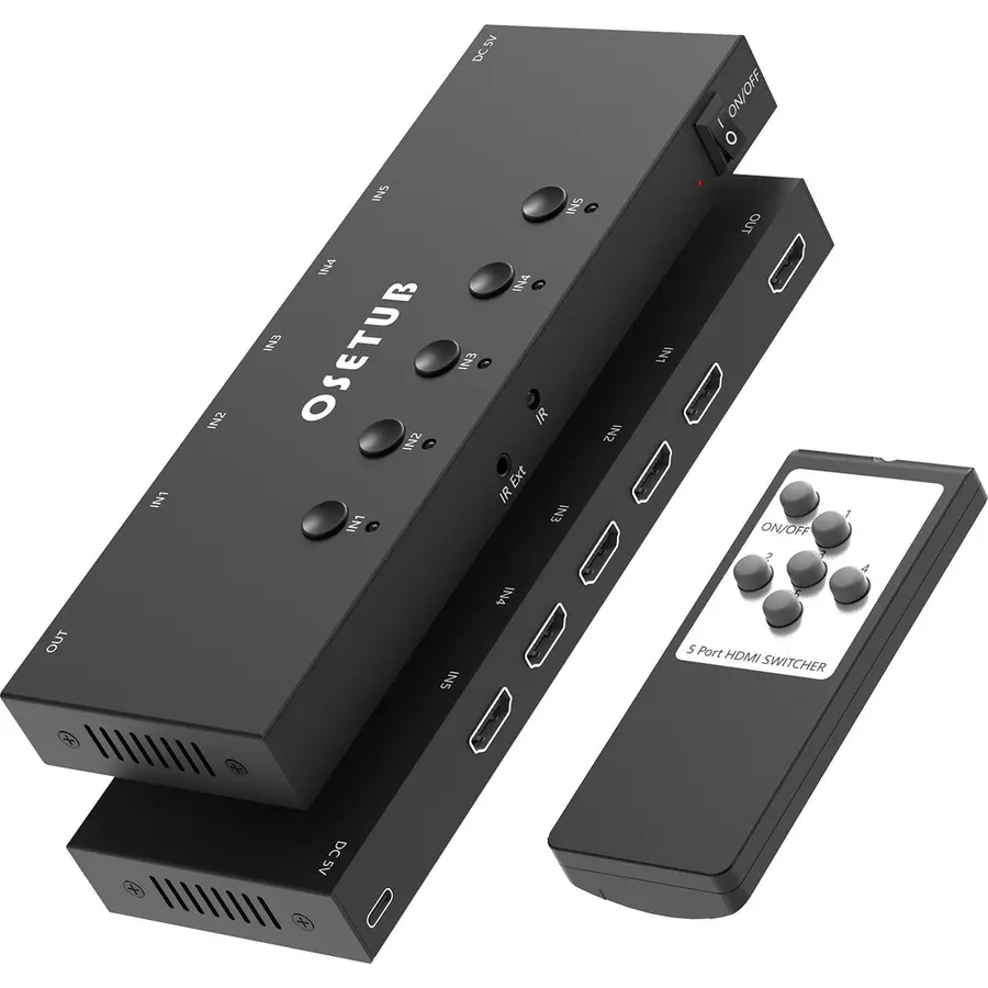 4K@60Hz 5 in 1 Out HDMI Switch, 5 Port HDMI Switcher Selector Support HDR10 & HDCP 2.2 & Full 3D with IR Remote Control Compitable with Nintendo Switch,Xbox PS5/4,Fire Stick,Roku,Apple TV for Gaming