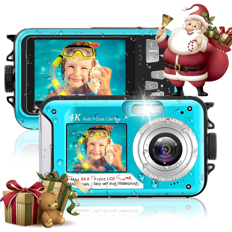 4K 64MP Underwater Camera 16FT Compact Digital Waterproof Camera Floatable