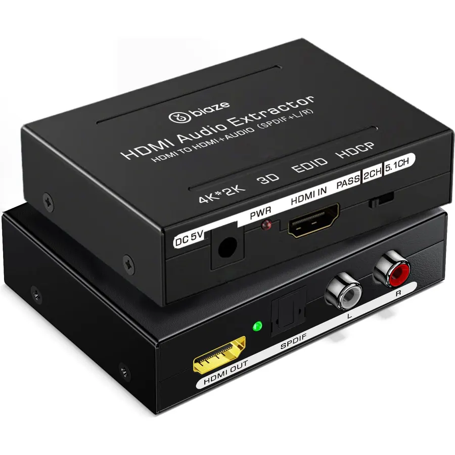4K HDMI Audio Extractor Converter, HDMI Audio Video Splitter Adapter + Optical Toslink SPDIF Digital Audio + L/R Stereo Analog Compatible with Fire Stick Blu-Ray Player TV Box(1 Pack)