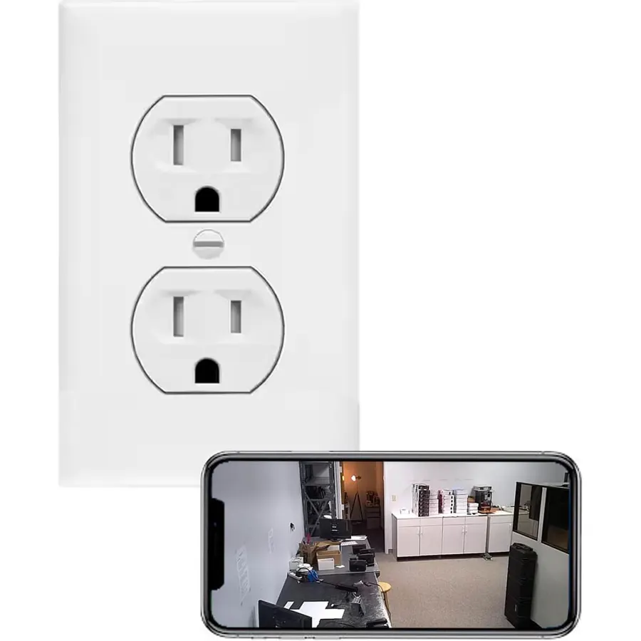 4K Tuya Smart Life Power Outlet Receptacle Wi-Fi Spy Camera 120V Wired (White/Round/Video only, No Audio)