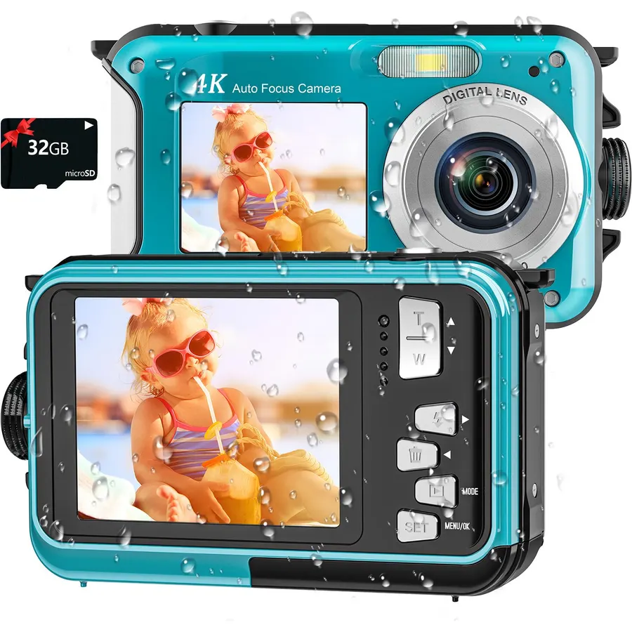 4K Underwater Camera, 16FT Waterproof Camera, 64MP Dual-Screen