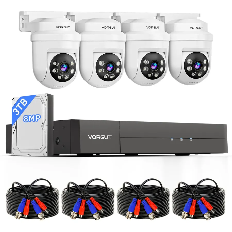 4K Wired Security Camera System Outdoor, 4PCS 8MP PTZ Camera,3TB HDD