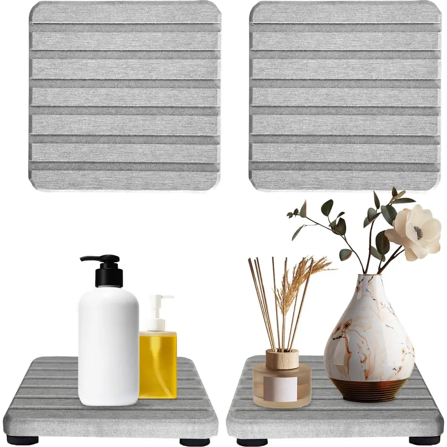 2PCS Stone Drying Tray, Water Absorbing Stone Tray for Sinks, Neat Diatomite Sink Trays, Fast Drying Kitchen Sponge Hand Soap Holder, Instant Dry Sink Coasters Used for Bathroom Counter -White