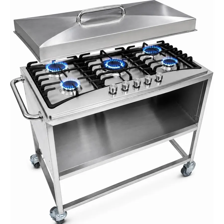 5 Burner Stove Propane Cart | Mobile Cooking Food Cart | 304 Stainless Steel | 4 Wheels Portable | 36,000 BTU Total | Outdoor Cooking Station | CSA Approved | Catering, Vending, Backyard, and More