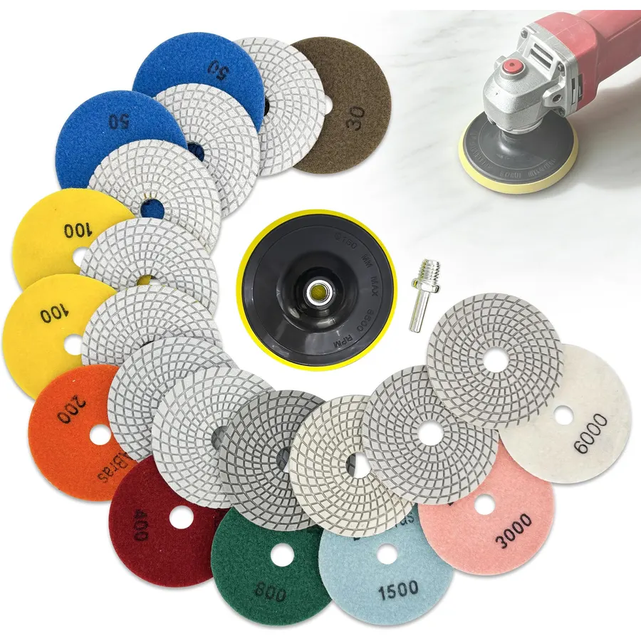 5 Inch Diamond Polishing Pads 13Pcs, 30-6000 Grit Stone Tile Sanding Pads
