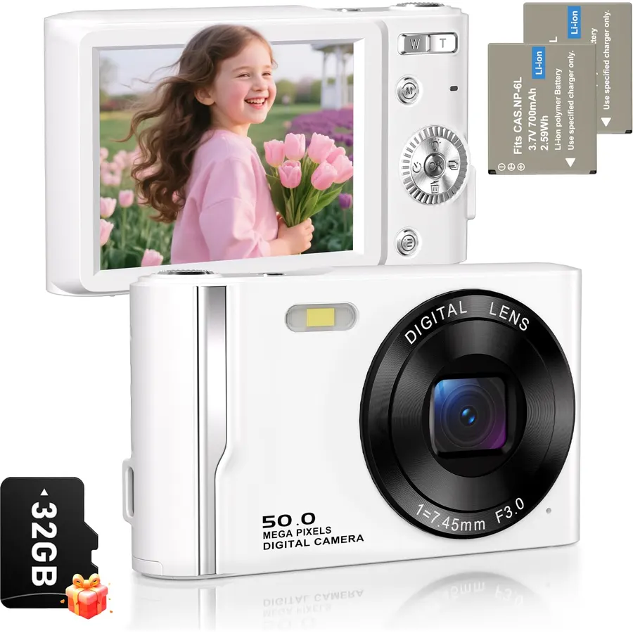 4K Digital Camera for Photography & Video: 64MP Vlogging Camera with 2.8”180° Flip Screen, Autofocus, 16X Digital Zoom, 32GB Card, Compact Point & Shoot Travel Camera for Beginners & Teens