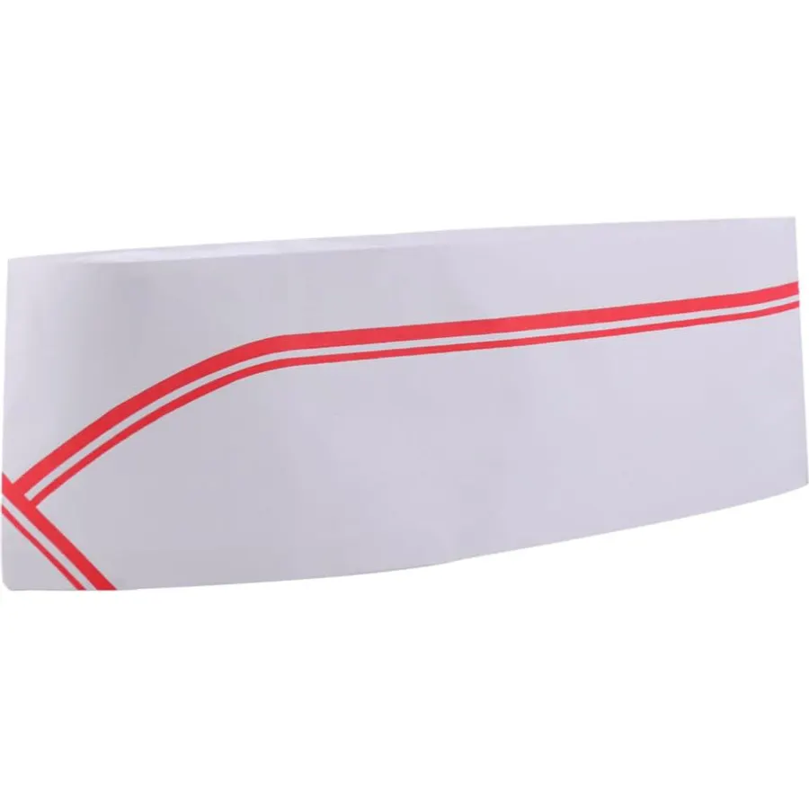 50pcs Disposable Paper Chef Hat Red Trim 10x29cm for Adult Cooks