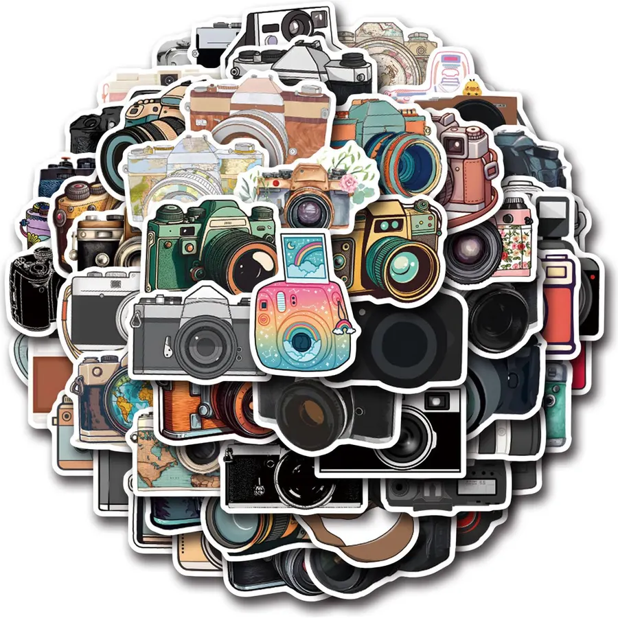 55 Pcs Vintage Camera Stickers Pack, Photography Camera Aesthetic Waterproof Vinyl Stickers and Decals for Scrapbook Laptop Guitar Luggage Phone Case Bike, Teens Adults Kids Gifts(Cameras)