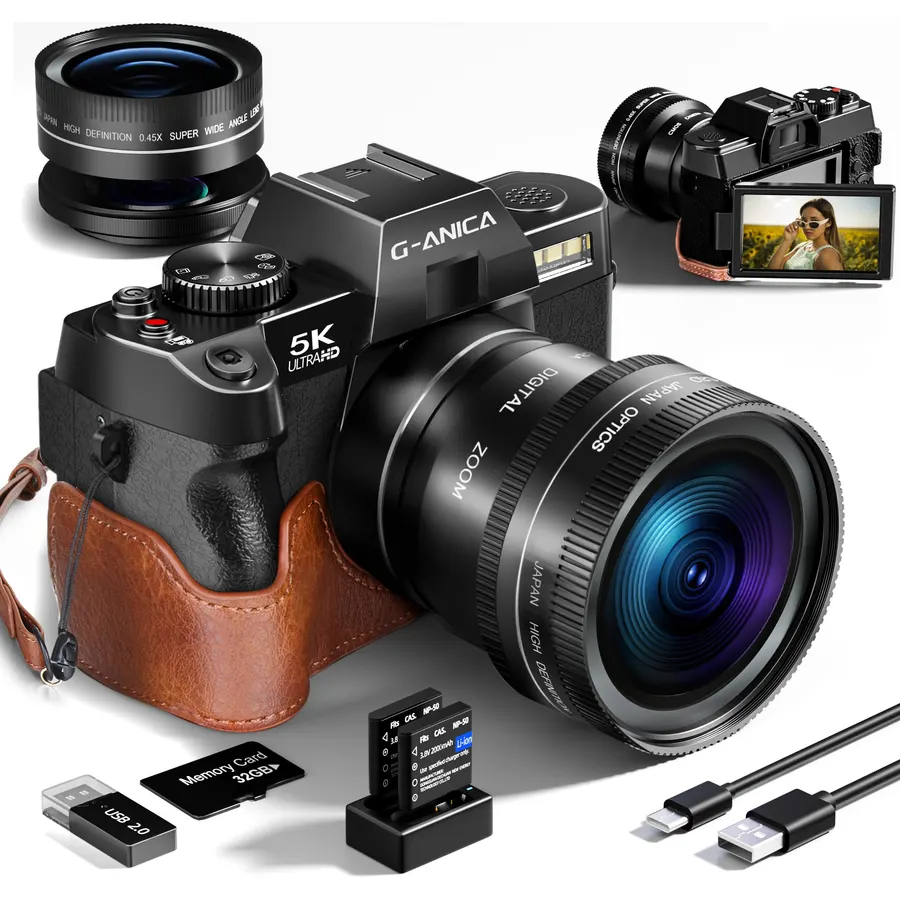 5K Digital Camera for Photography, 80MP Dual Screen Vlogging Camera for YouTube with WiFi, 16X Digital Zoom, Beauty Function, 2.8-inch Screen, Fill Light Includes 32GB Card & 2 Batteries (Black)