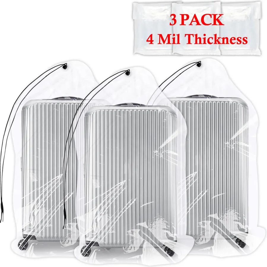 62x31 Inch Extra Large Clear Plastic Suitcase Storage Bags, 3 Pack, 4 Mils