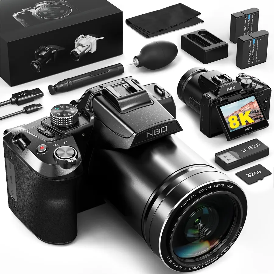 64MP 8K Cameras for Photography with 2.8" Flip Screen & Hot Shoe，Black
