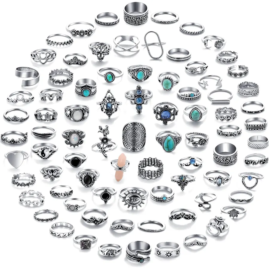 82 Pcs Vintage Gold Silver Knuckle Rings Set for Women, Bohemian Stackable