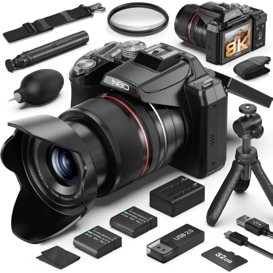 8K & 64MP Digital Camera for Photography, 48X Zoom with Moon Mode，Black